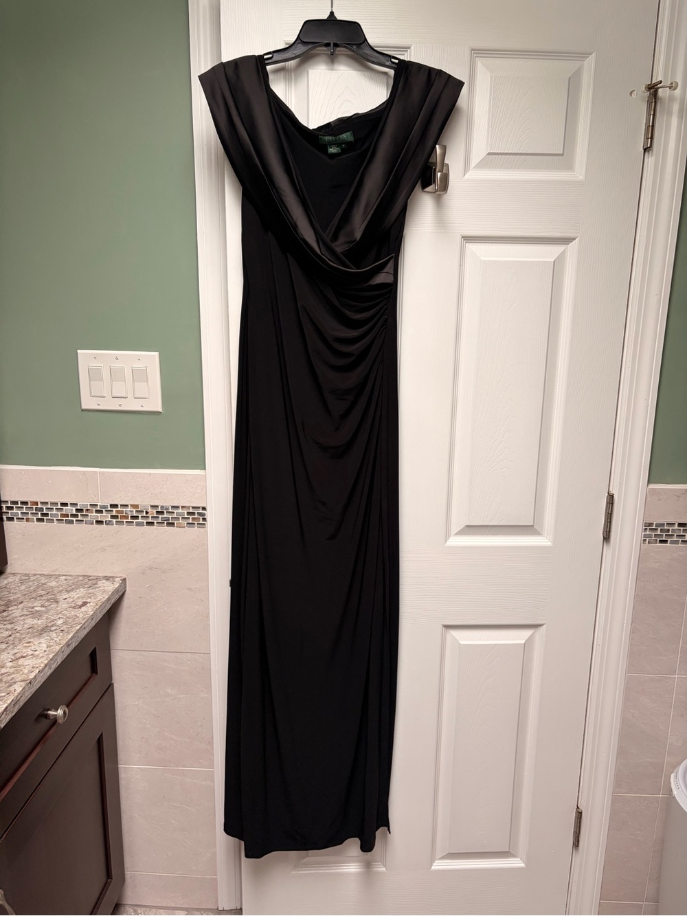 Elegant Black Draped Evening Gown